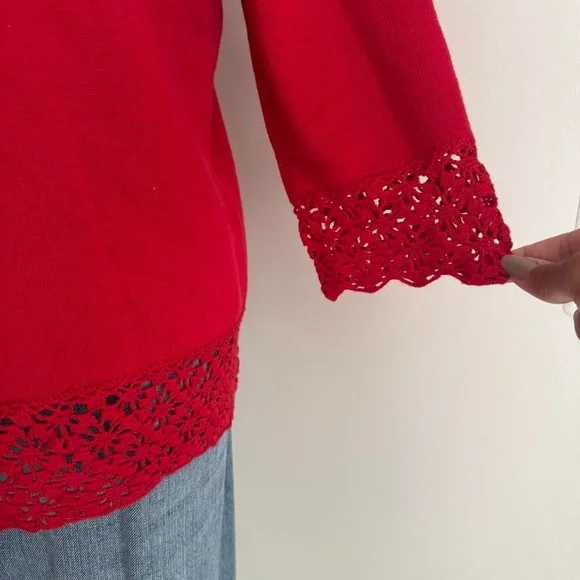 Cherry Red Crochet Cardigan Short Sleeve XL - Picture 6 of 6